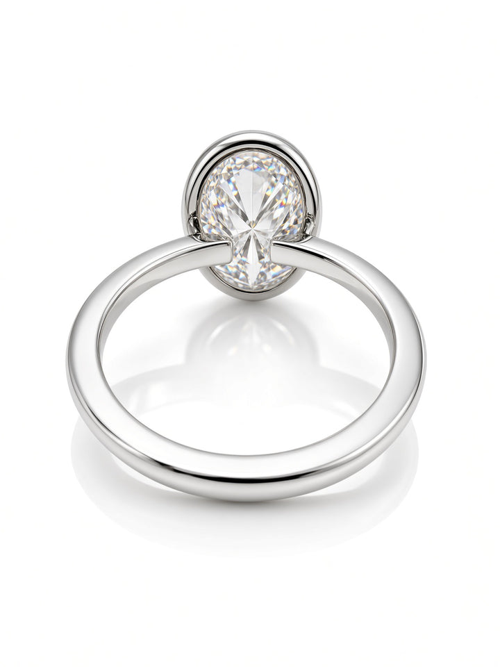 14K Gold Engagement Ring with 3.04CT Oval Lab Diamond in Low Bezel Four-Prong Setting