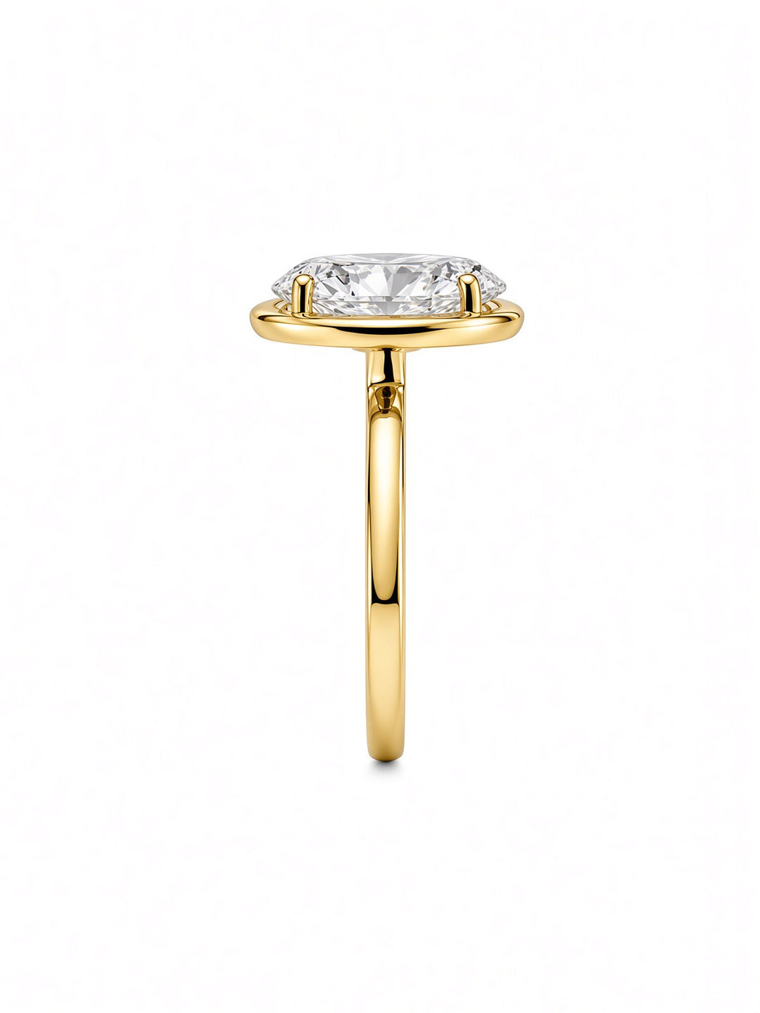 14K Gold Engagement Ring with 3.04CT Oval Lab Diamond in Low Bezel Four-Prong Setting