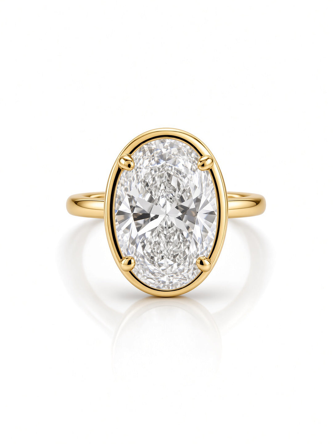 14K Gold Engagement Ring with 3.04CT Oval Lab Diamond in Low Bezel Four-Prong Setting