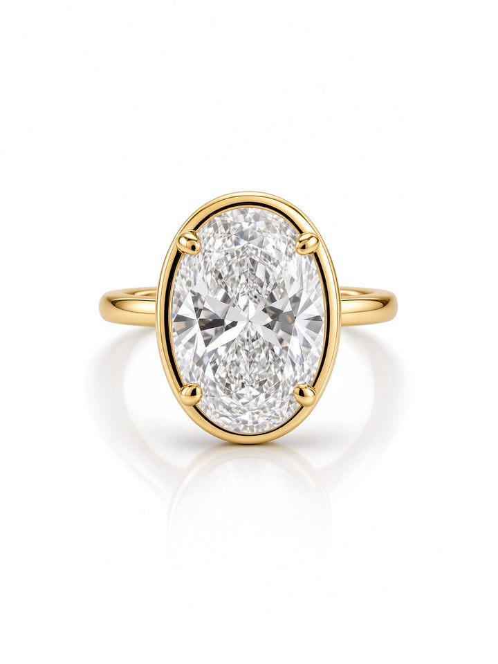 14K Gold Engagement Ring with 3.04CT Oval Lab Diamond in Low Bezel Four-Prong Setting