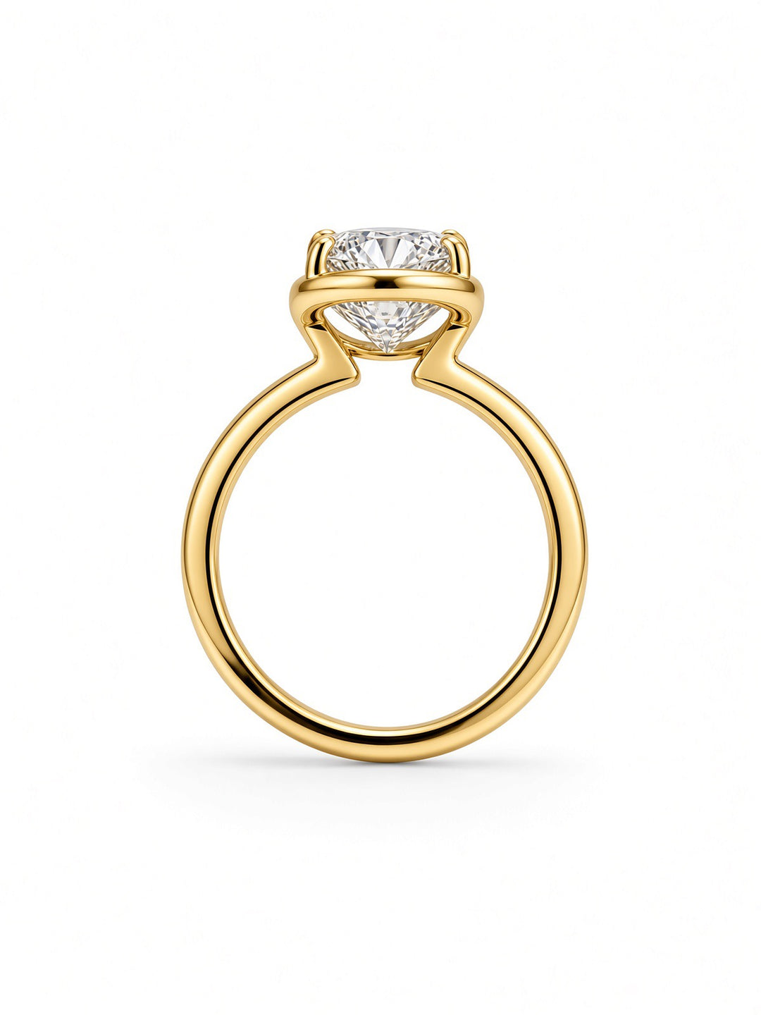 14K Gold Engagement Ring with 3.04CT Oval Lab Diamond in Low Bezel Four-Prong Setting