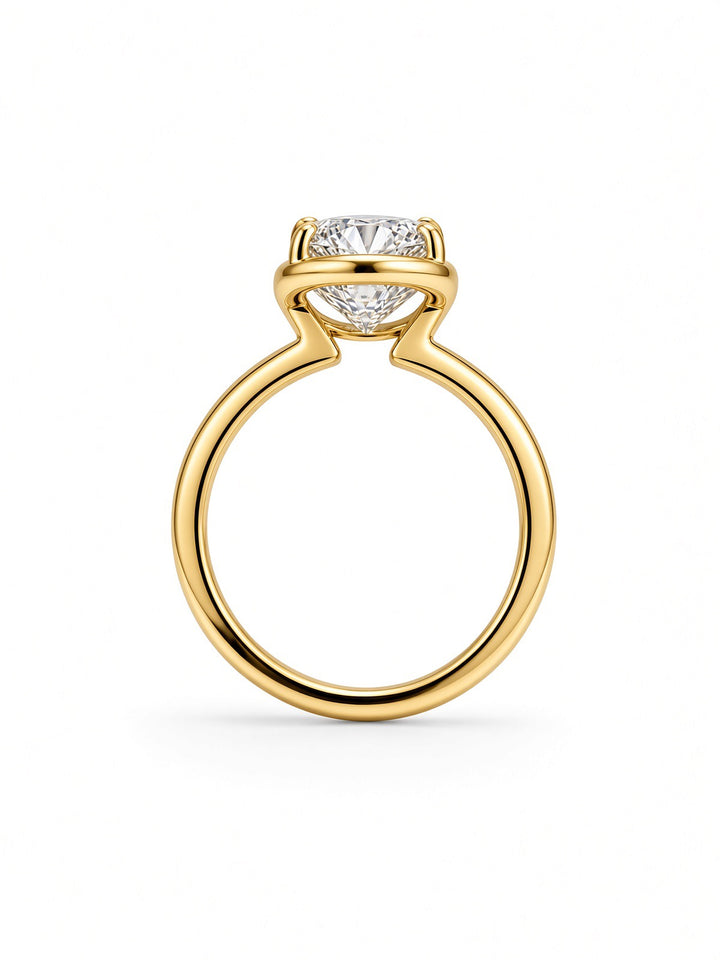 14K Gold Engagement Ring with 3.04CT Oval Lab Diamond in Low Bezel Four-Prong Setting