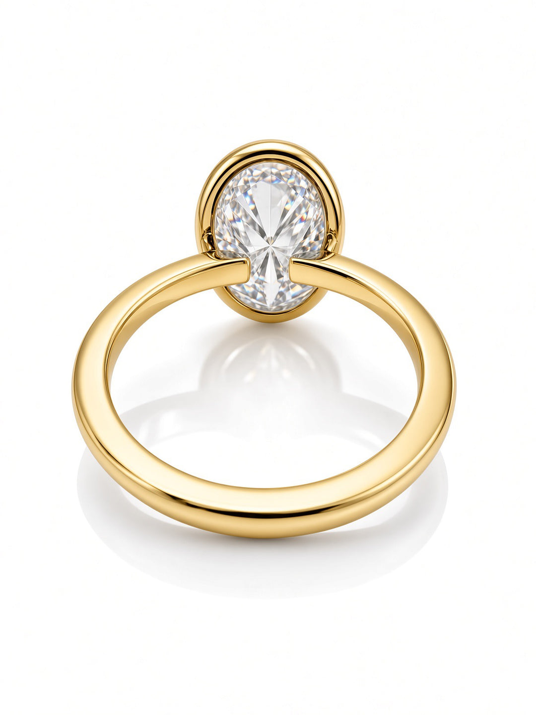 14K Gold Engagement Ring with 3.04CT Oval Lab Diamond in Low Bezel Four-Prong Setting