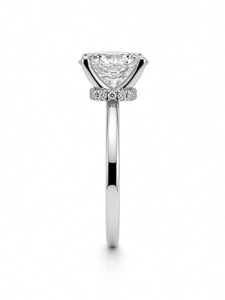 14K White Gold 2.03CT Oval Lab Diamond Engagement Ring with Wrap Around Halo