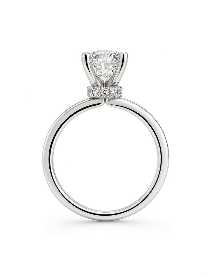 14K White Gold 2.03CT Oval Lab Diamond Engagement Ring with Wrap Around Halo