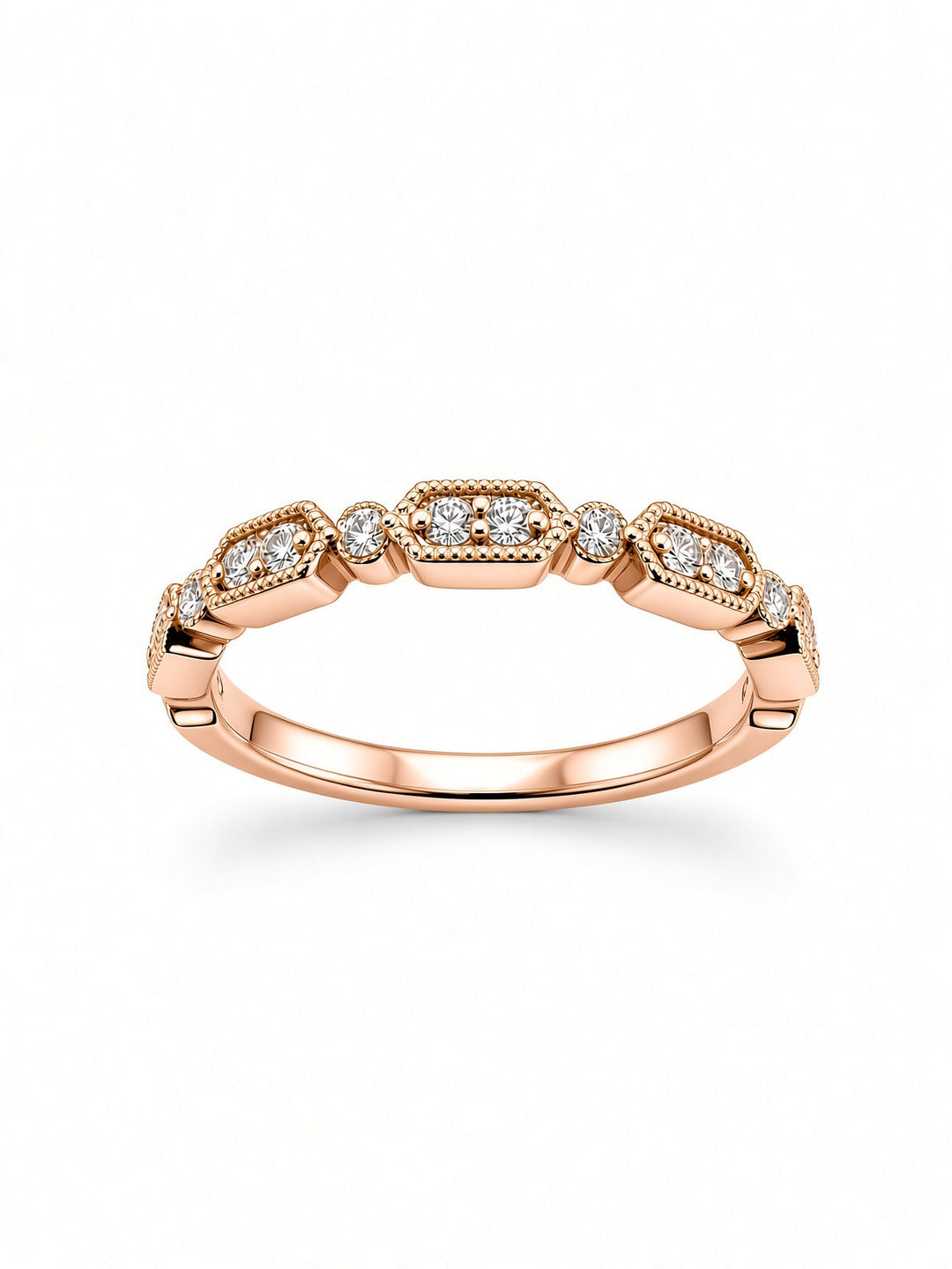 18K White Gold Signature Milgrain Natural Diamond Band — 0.21 CT