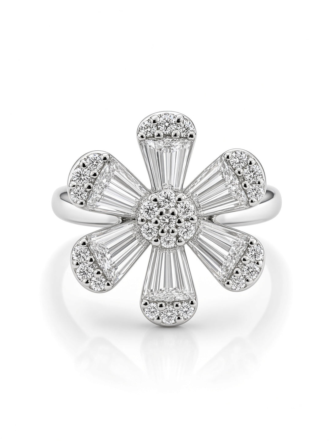 Aria 14K White Gold Flower Baguette Lab Diamond Ring – 0.97 CT