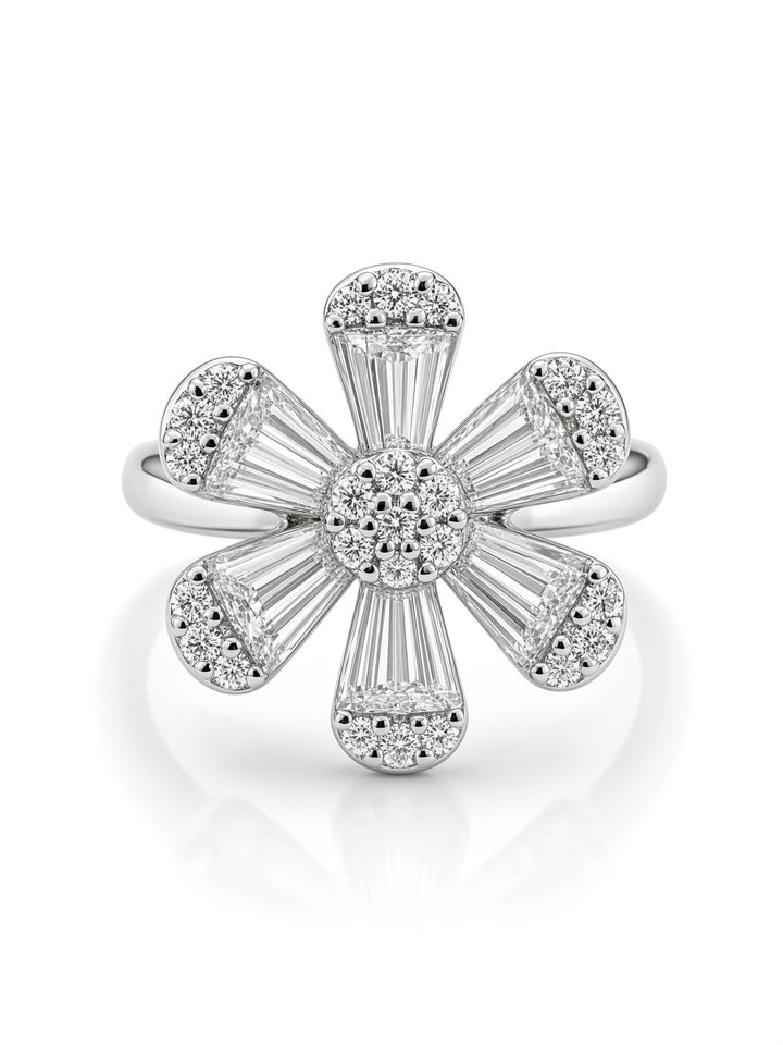Aria 14K White Gold Flower Baguette Lab Diamond Ring – 0.97 CT