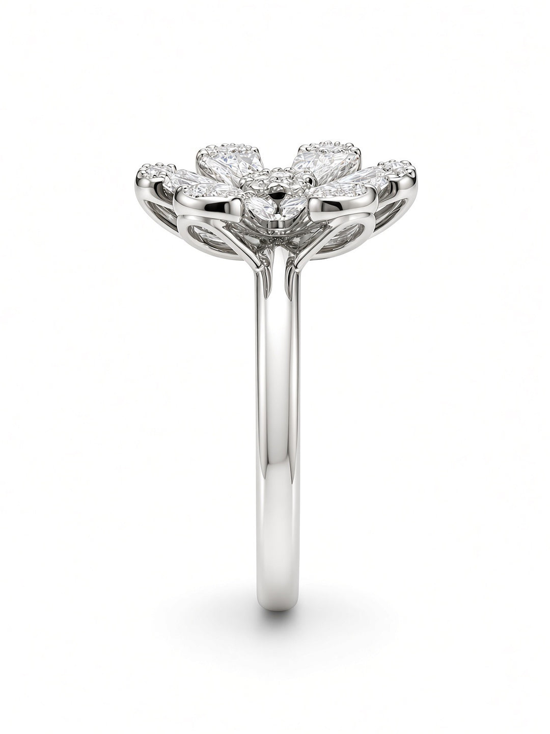 Aria 14K White Gold Flower Baguette Lab Diamond Ring – 0.97 CT