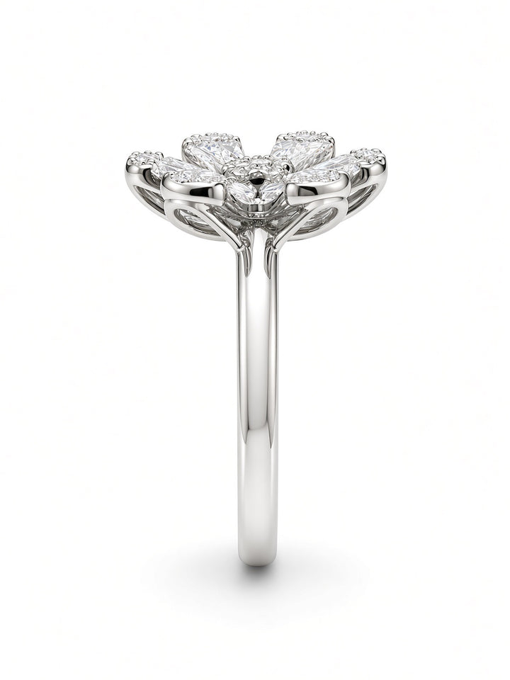 Aria 14K White Gold Flower Baguette Lab Diamond Ring – 0.97 CT