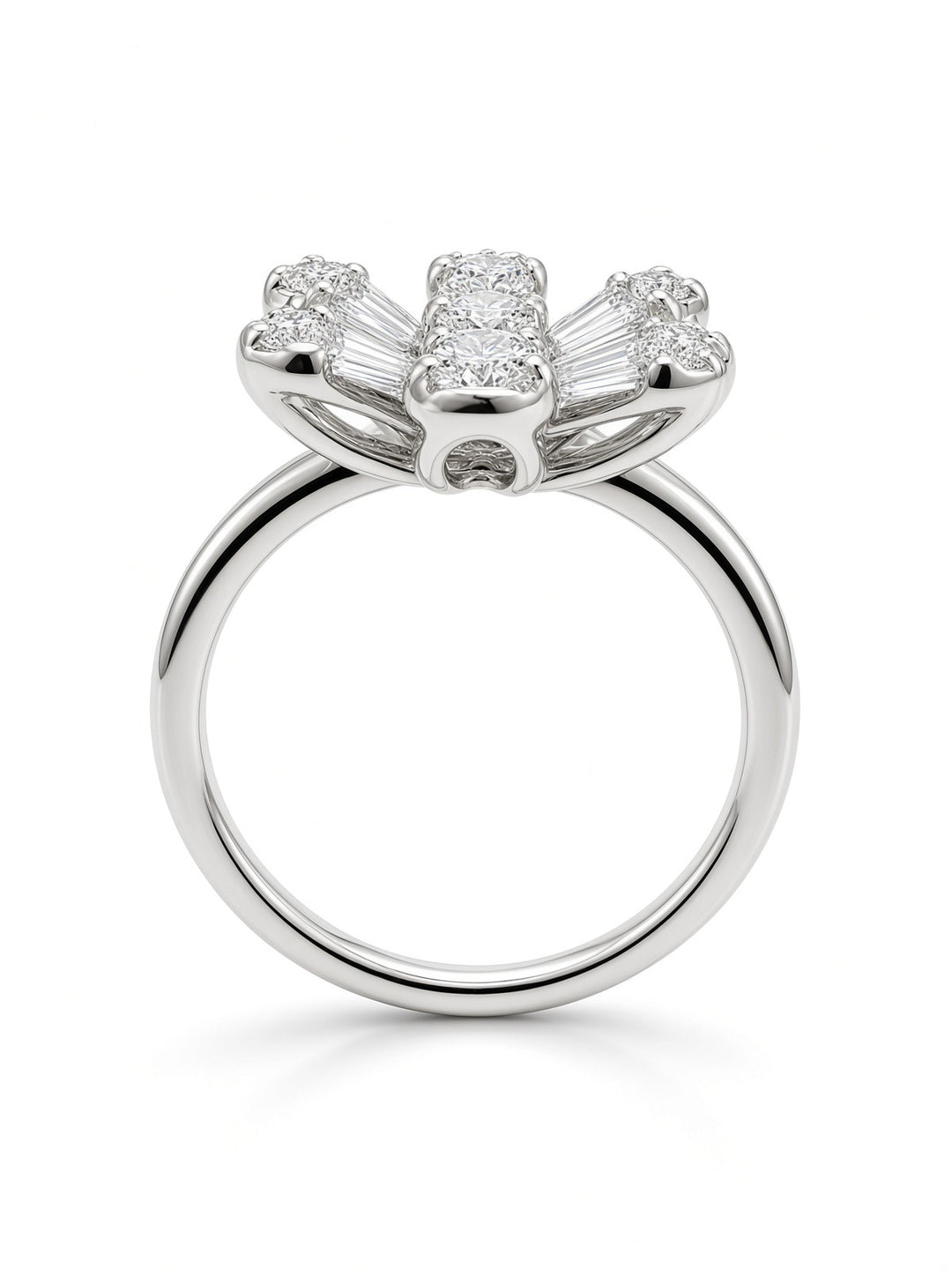 Aria 14K White Gold Flower Baguette Lab Diamond Ring – 0.97 CT