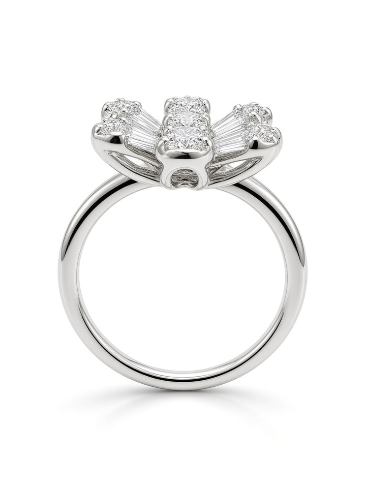 Aria 14K White Gold Flower Baguette Lab Diamond Ring – 0.97 CT