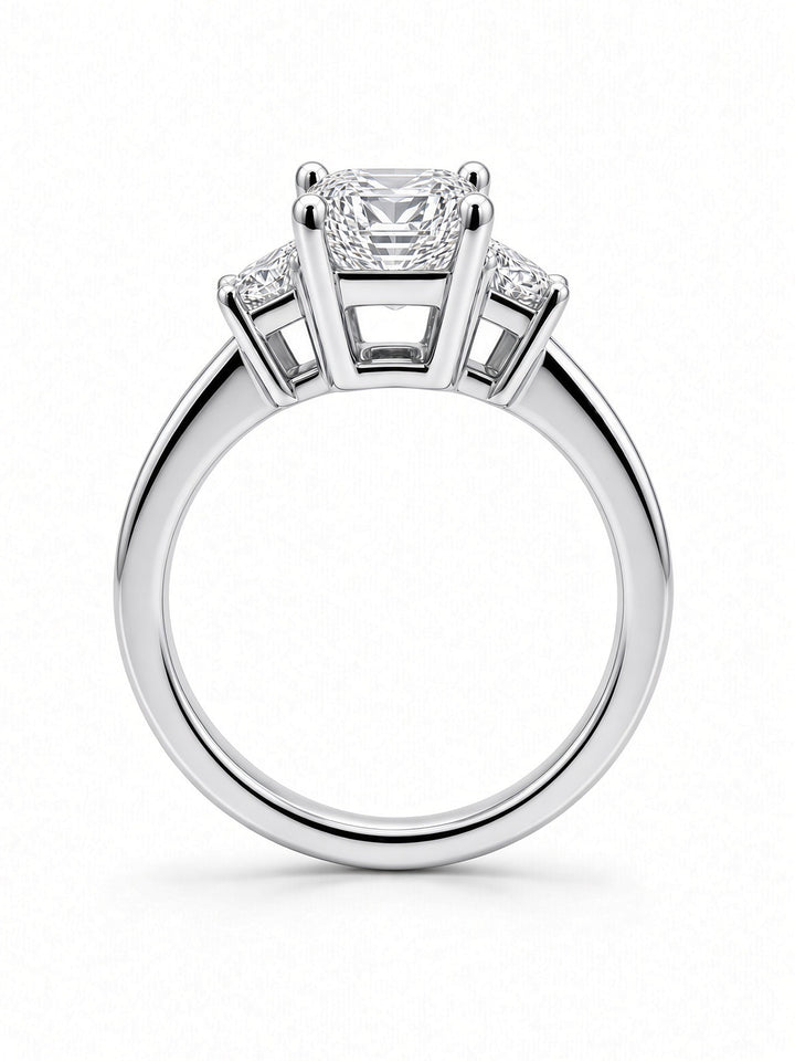 2.86CT Emerald-Cut Three-Stone Engagement Ring with Lab &amp; Natural Diamonds – 14K White Gold