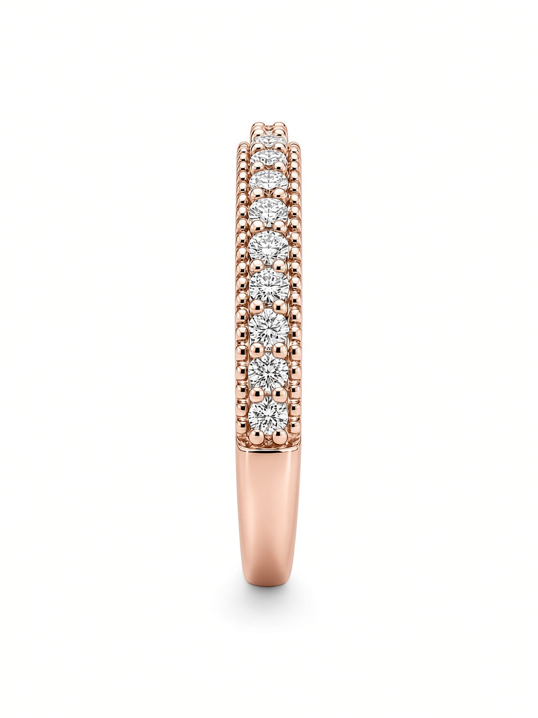 14K Rose Gold 0.29CT Round Lab Diamond Milgrain Pavé Wedding Band