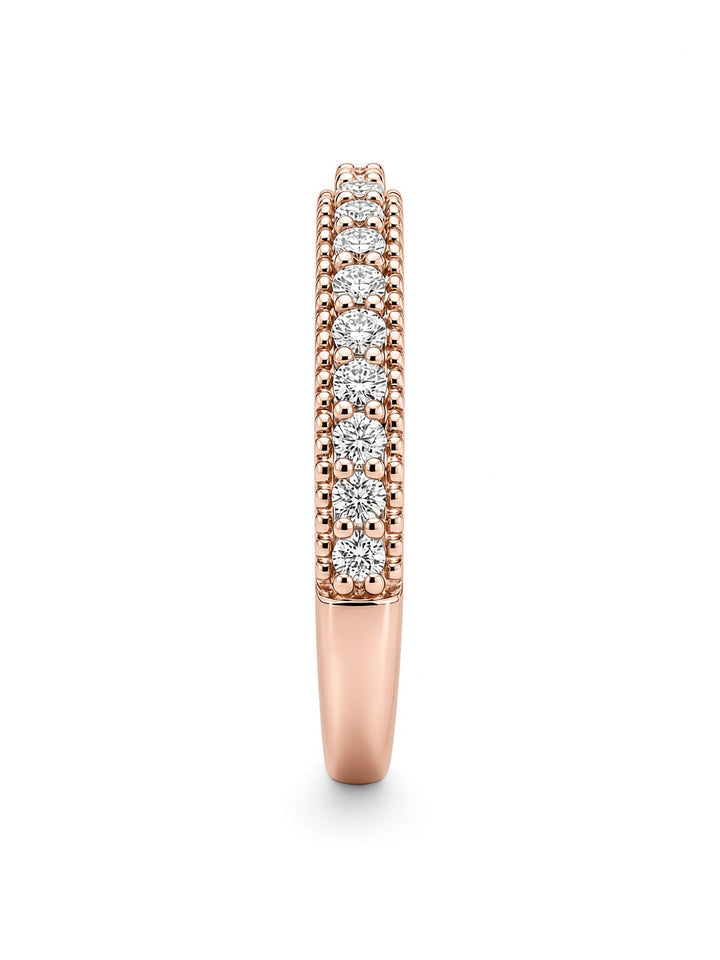 14K Rose Gold 0.29CT Round Lab Diamond Milgrain Pavé Wedding Band