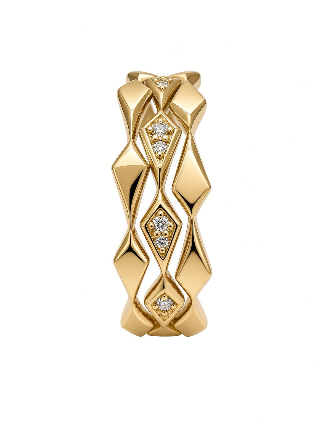 14K Gold Triple Ring Stack with 0.09 CT Lab Diamonds