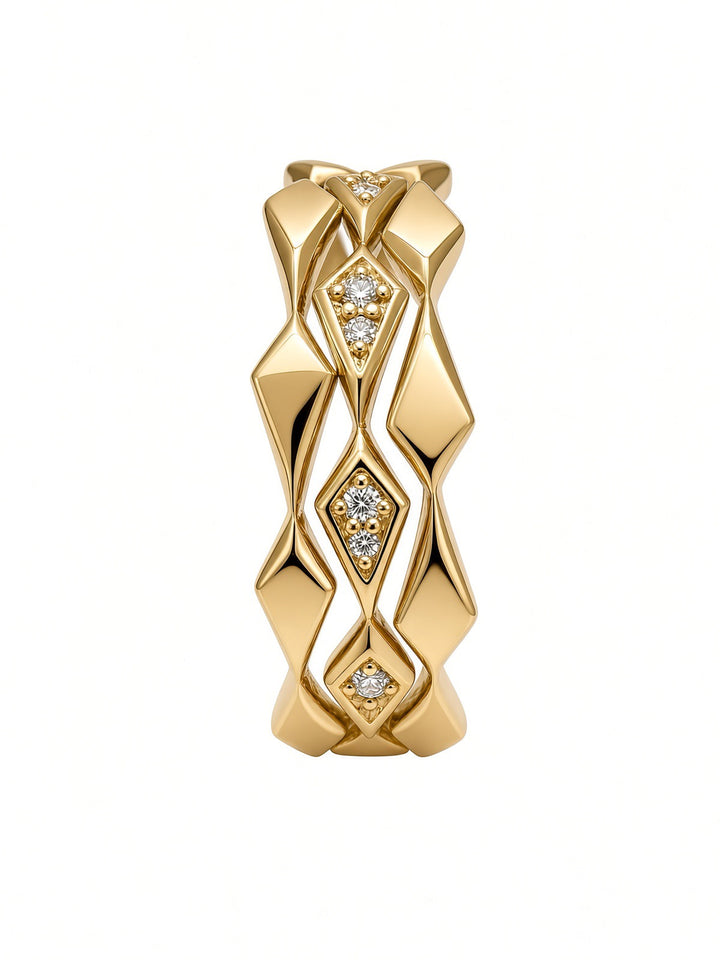 14K Gold Triple Ring Stack with 0.09 CT Lab Diamonds