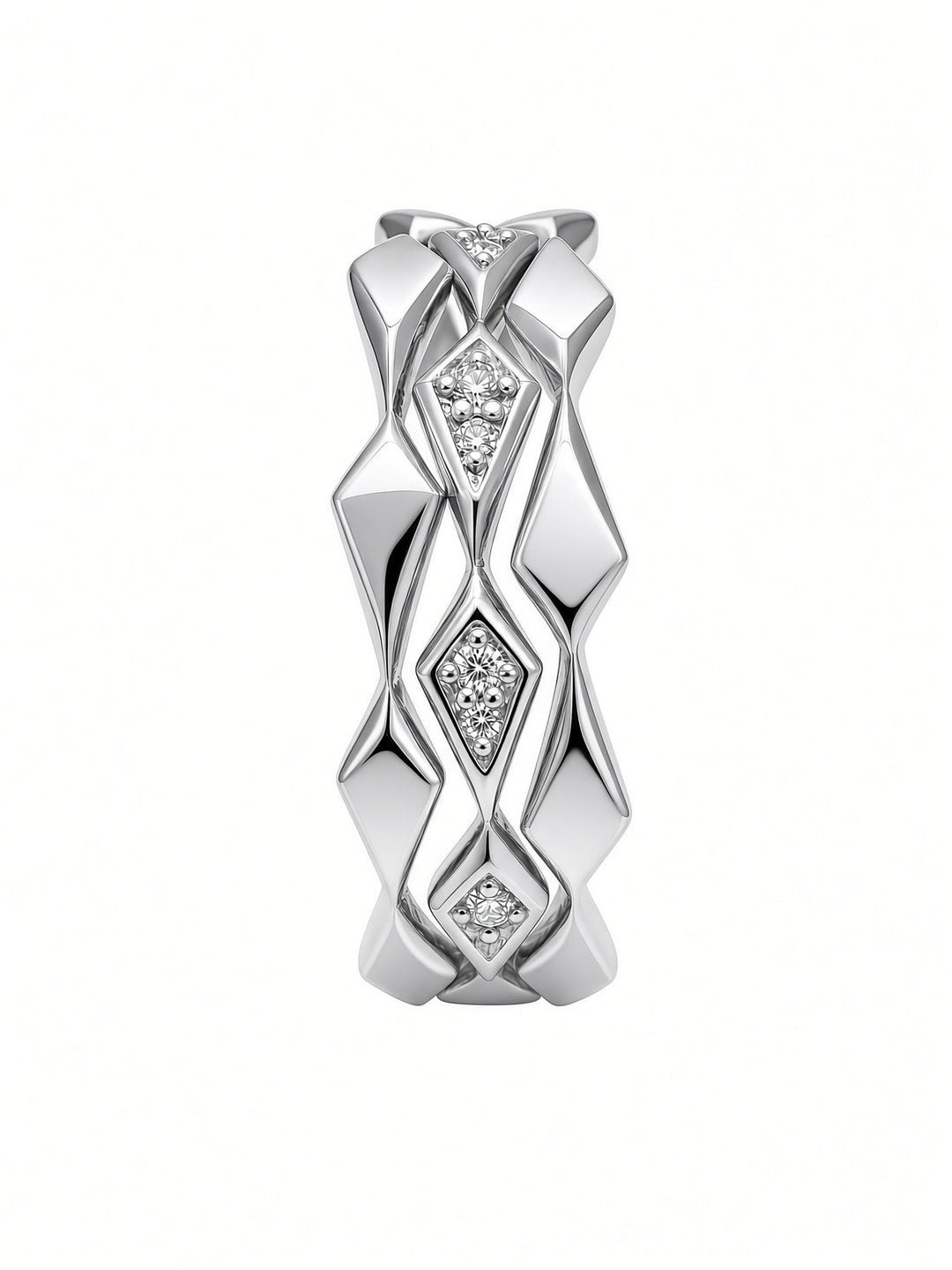 14K Gold Triple Ring Stack with 0.09 CT Lab Diamonds