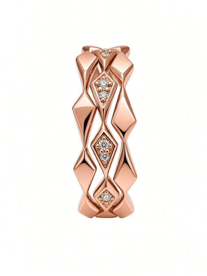 14K Gold Triple Ring Stack with 0.09 CT Lab Diamonds