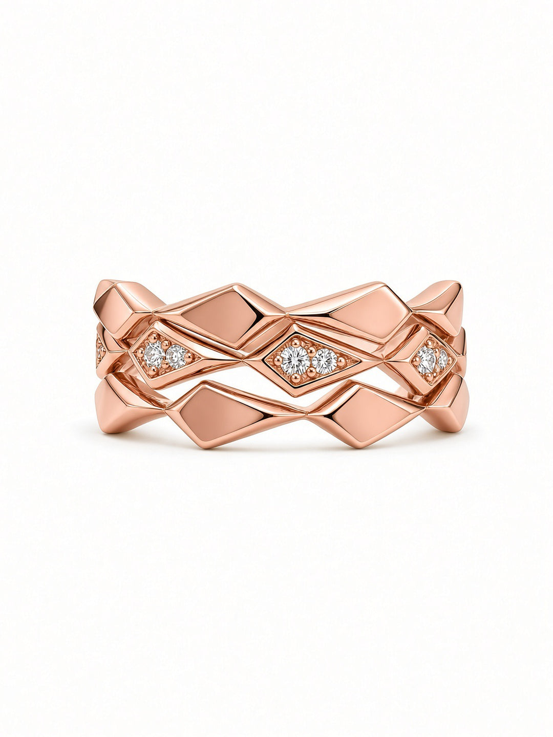 14K Gold Triple Ring Stack with 0.09 CT Lab Diamonds