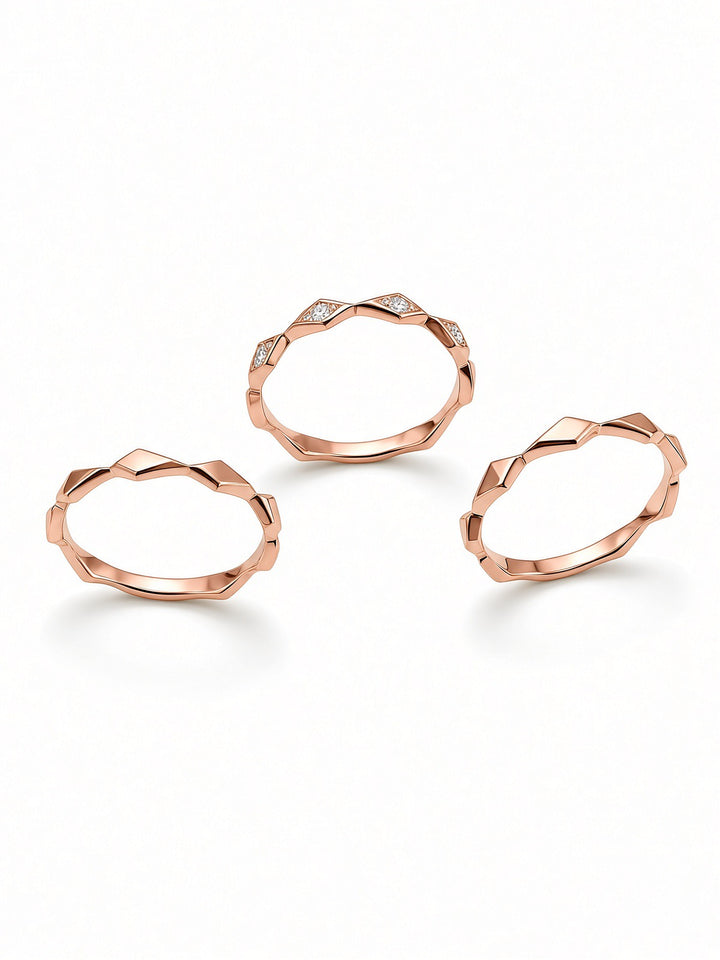 14K Gold Triple Ring Stack with 0.09 CT Lab Diamonds