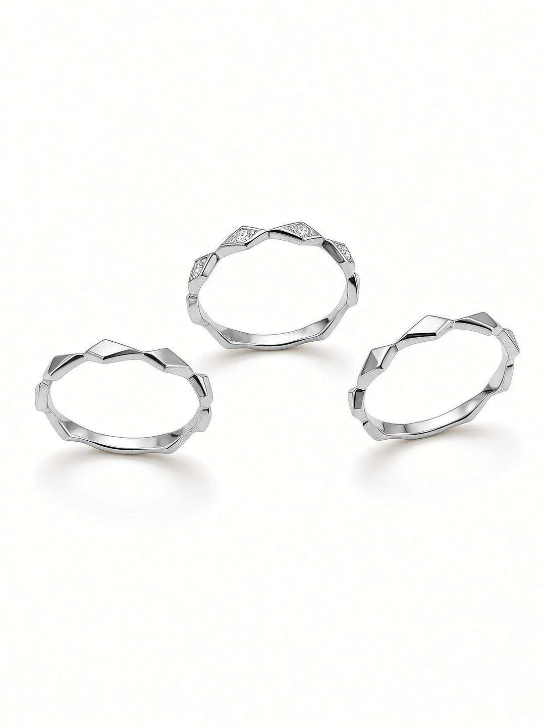 14K Gold Triple Ring Stack with 0.09 CT Lab Diamonds