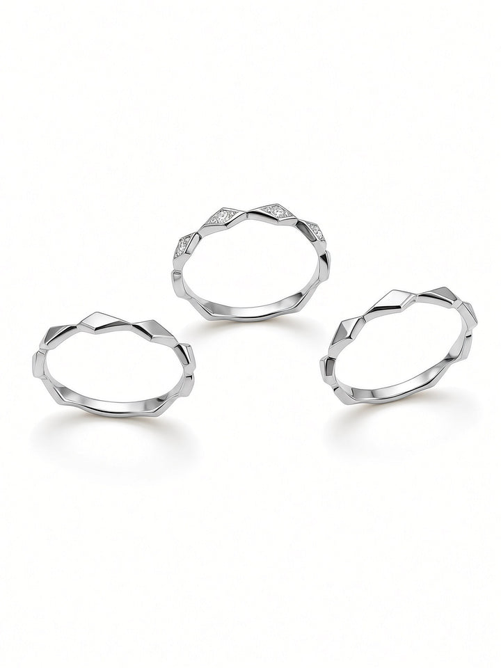 14K Gold Triple Ring Stack with 0.09 CT Lab Diamonds