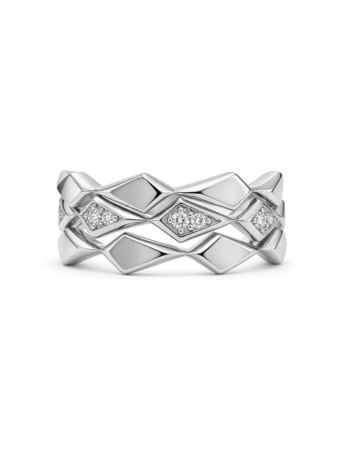14K Gold Triple Ring Stack with 0.09 CT Lab Diamonds