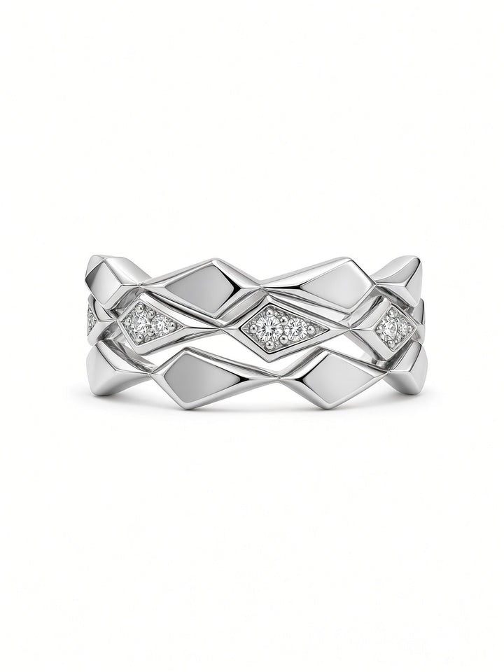 14K Gold Triple Ring Stack with 0.09 CT Lab Diamonds