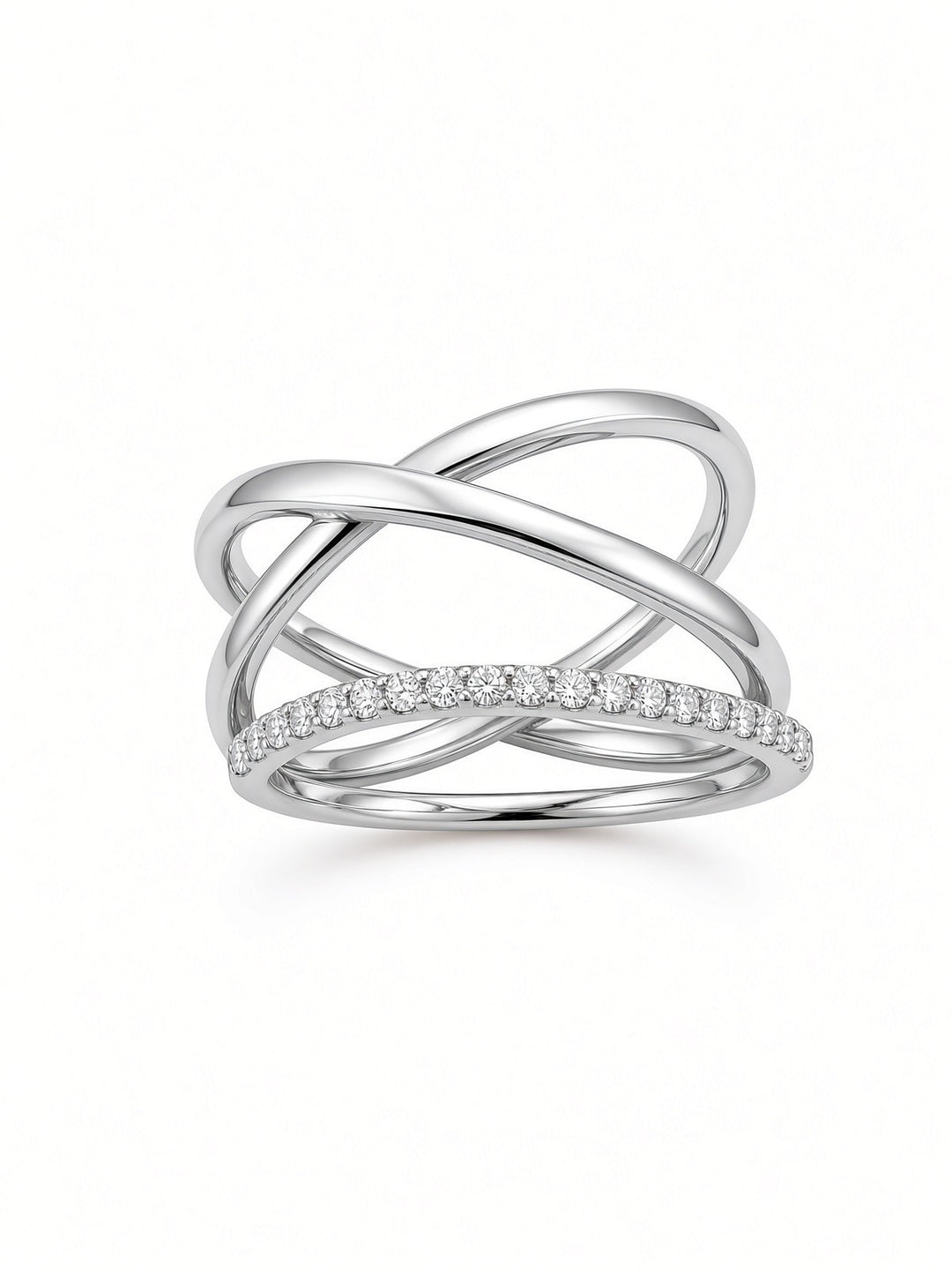 14K Gold X-Shaped &amp; Diamond Curved Ring Set – 0.16CT Lab-Grown Diamonds