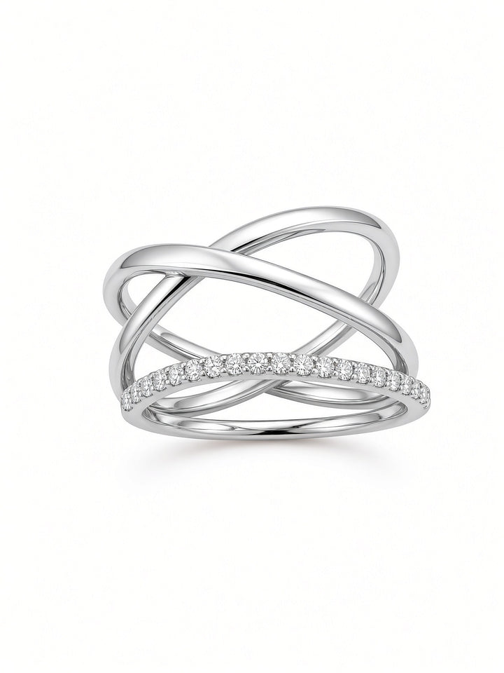14K Gold X-Shaped &amp; Diamond Curved Ring Set – 0.16CT Lab-Grown Diamonds