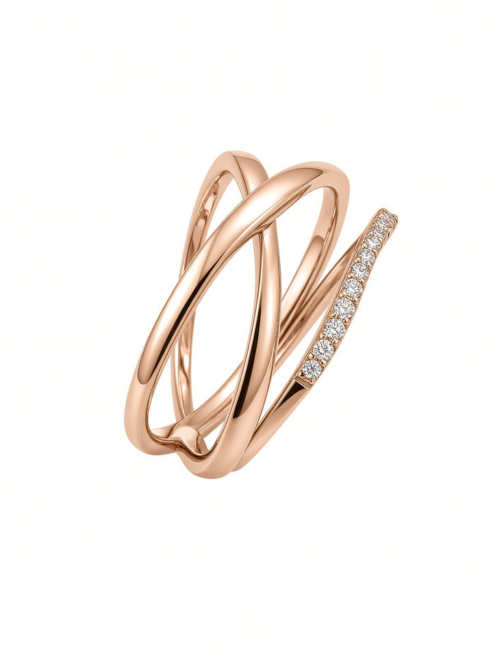 14K Gold X-Shaped &amp; Diamond Curved Ring Set – 0.16CT Lab-Grown Diamonds
