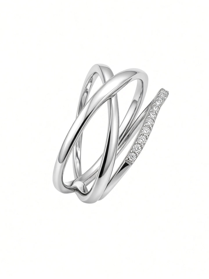 14K Gold X-Shaped &amp; Diamond Curved Ring Set – 0.16CT Lab-Grown Diamonds