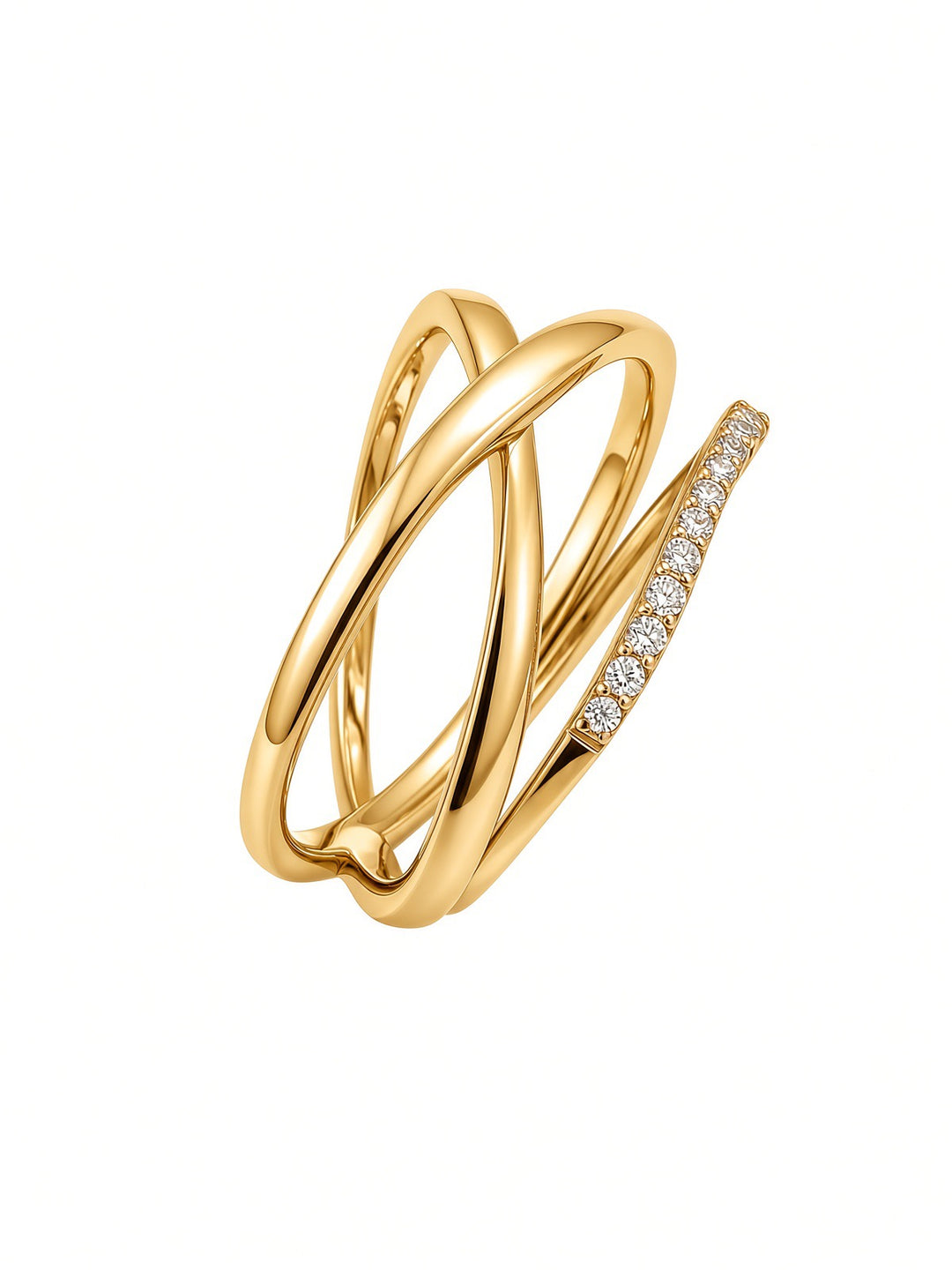 14K Gold X-Shaped &amp; Diamond Curved Ring Set – 0.16CT Lab-Grown Diamonds