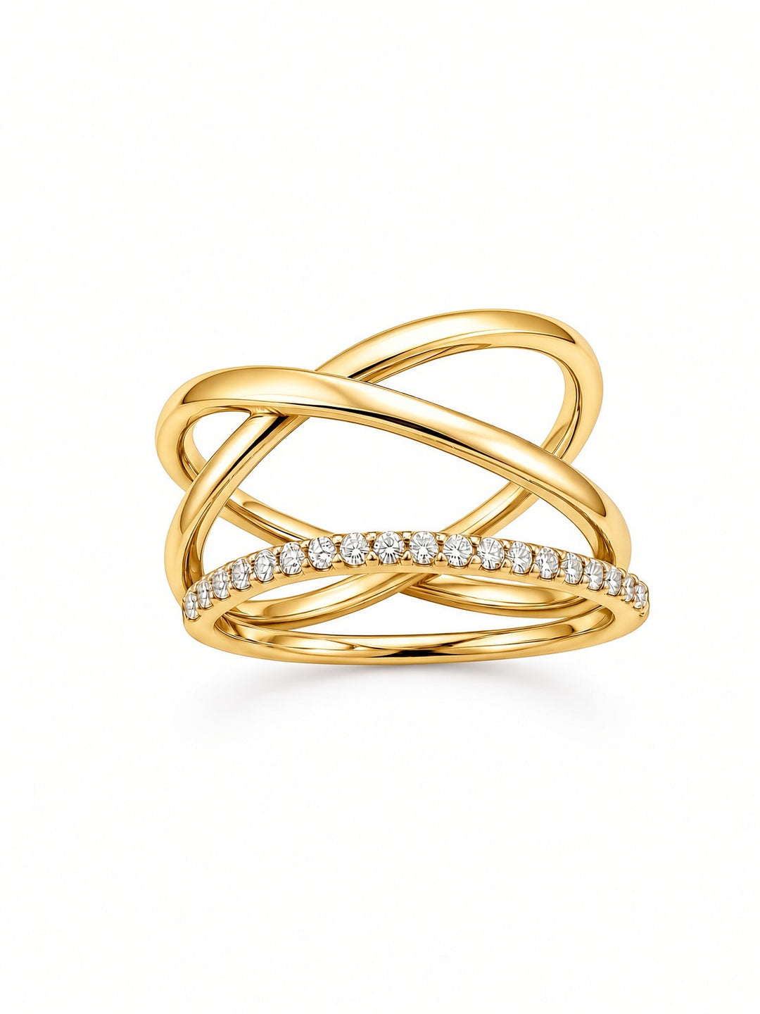 14K Gold X-Shaped &amp; Diamond Curved Ring Set – 0.16CT Lab-Grown Diamonds