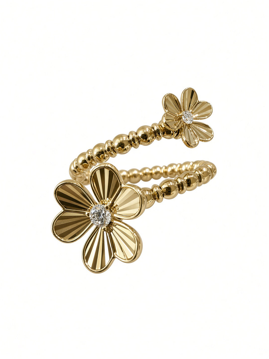 14K Gold Spiral Flower Ring with 0.09CT Lab Grown Diamonds
