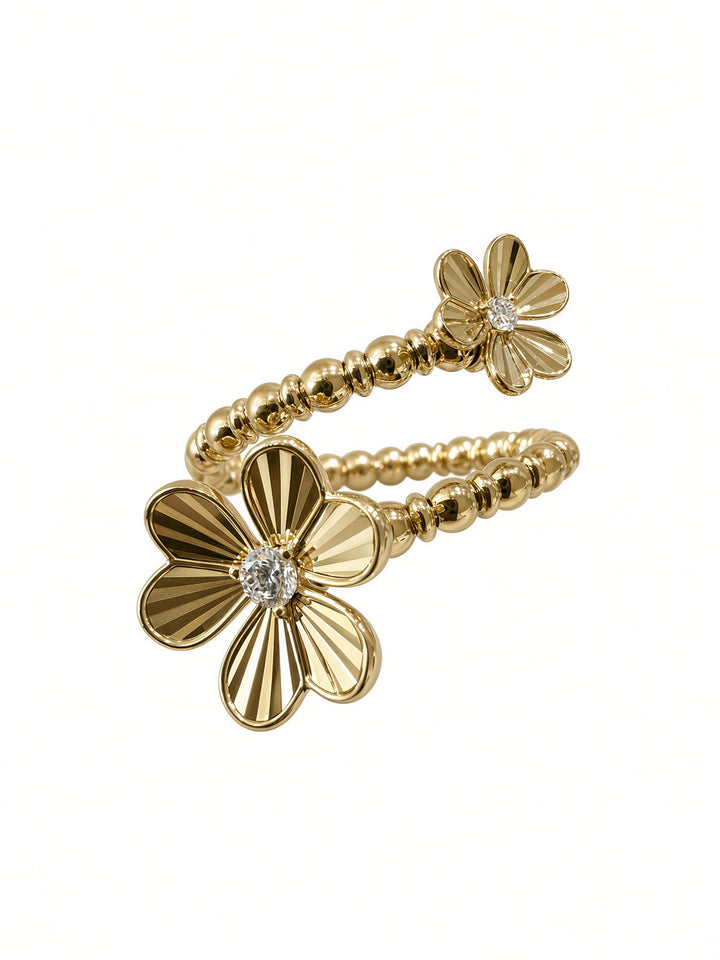 14K Gold Spiral Flower Ring with 0.09CT Lab Grown Diamonds