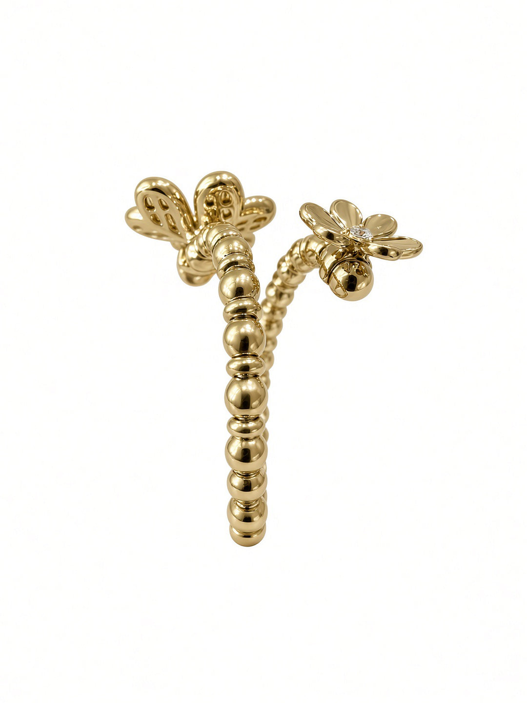 14K Gold Spiral Flower Ring with 0.09CT Lab Grown Diamonds