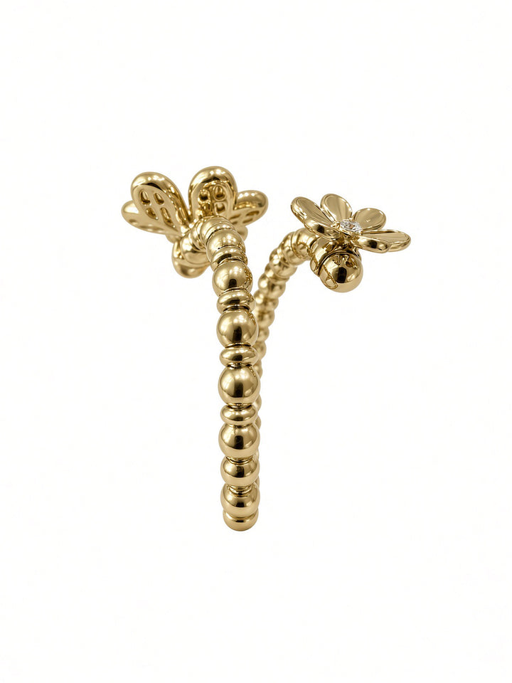 14K Gold Spiral Flower Ring with 0.09CT Lab Grown Diamonds