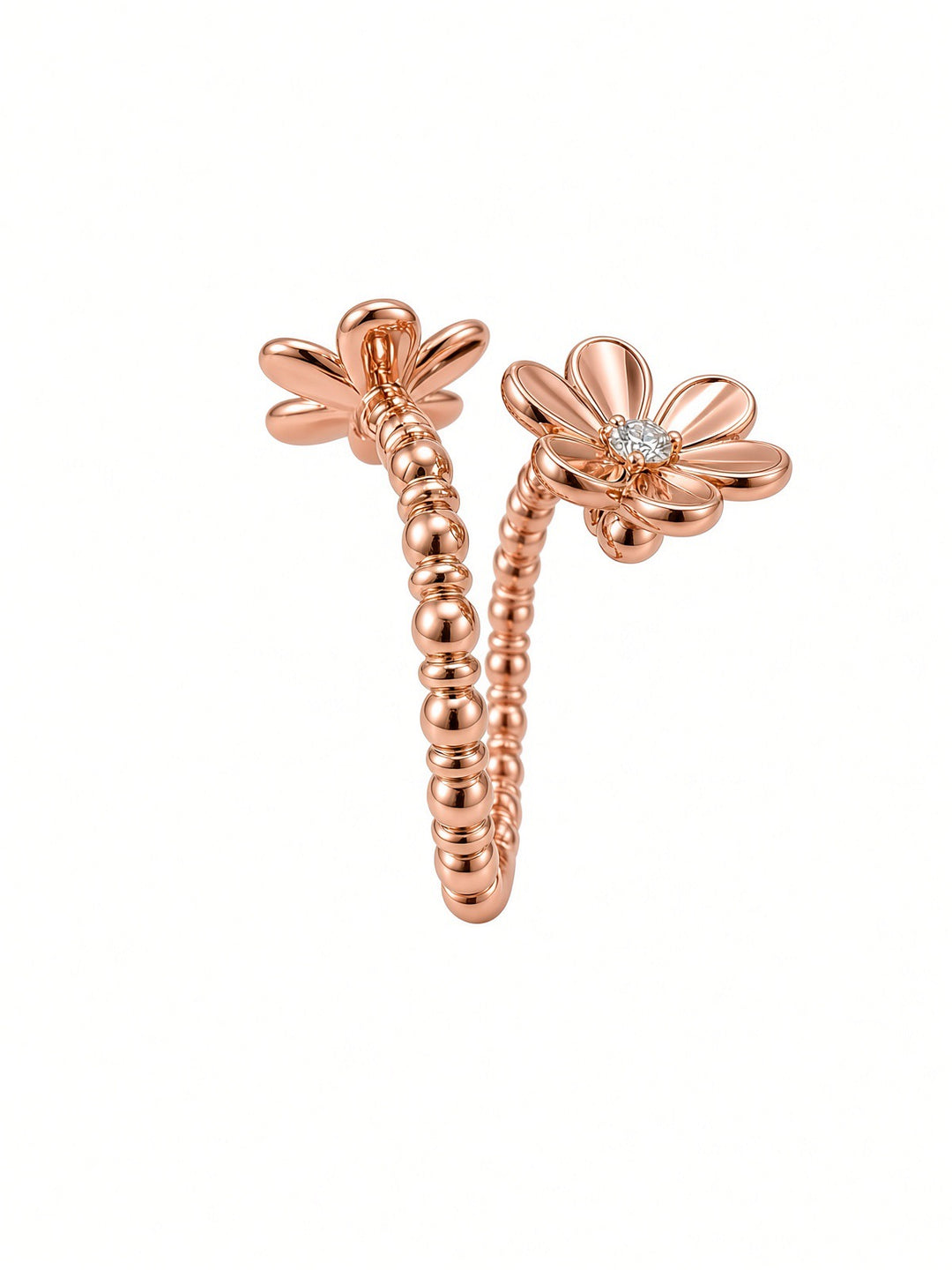 14K Gold Spiral Flower Ring with 0.09CT Lab Grown Diamonds