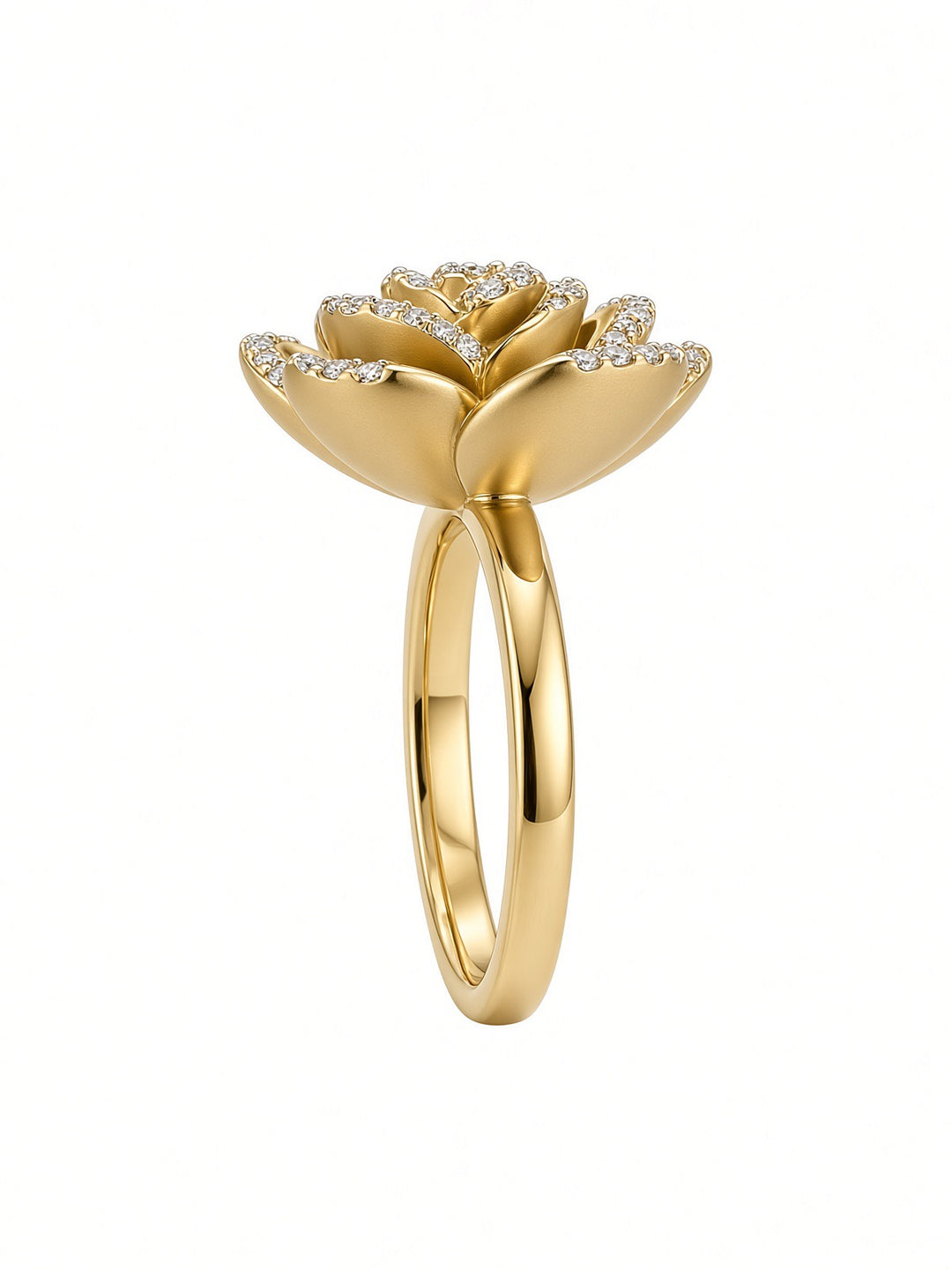 18K Yellow Gold Sculptural Rose Ring with 0.23CT Natural Diamonds