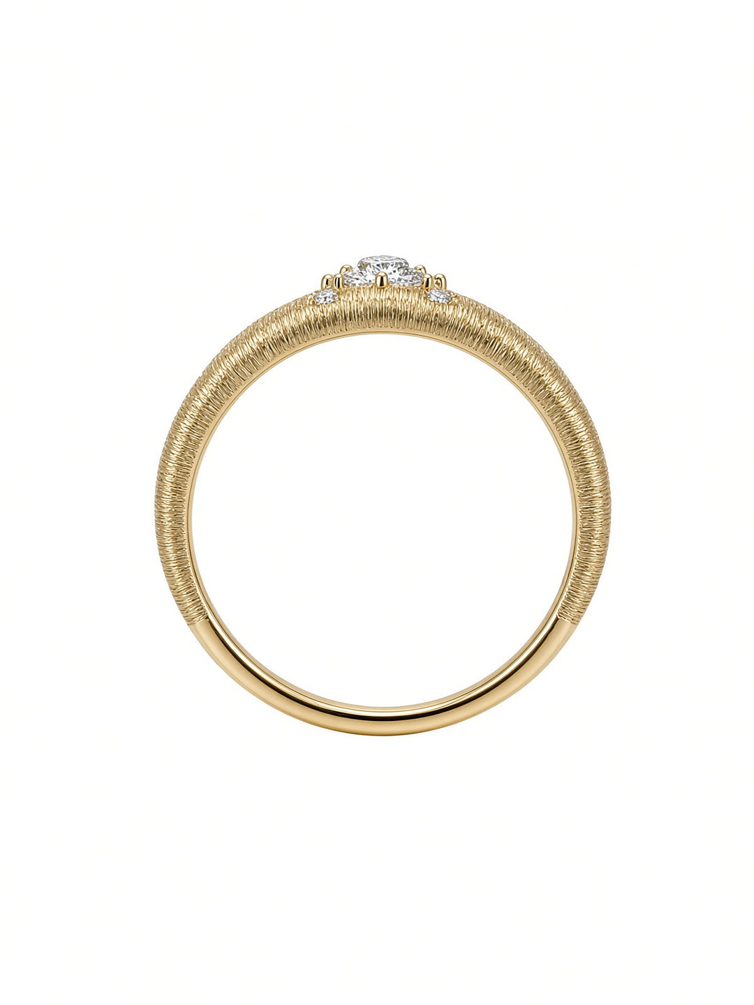 14K Yellow Gold Brushed Wide Band Ring with 0.35CT Natural Diamonds