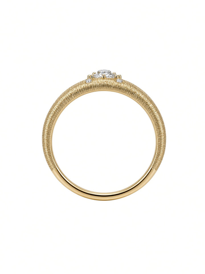 14K Yellow Gold Brushed Wide Band Ring with 0.35CT Natural Diamonds