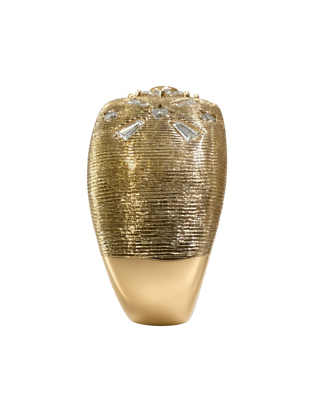 14K Yellow Gold Brushed Wide Band Ring with 0.35CT Natural Diamonds