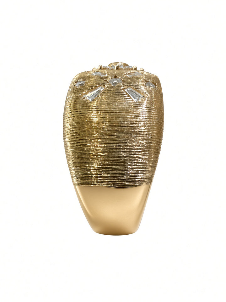 14K Yellow Gold Brushed Wide Band Ring with 0.35CT Natural Diamonds