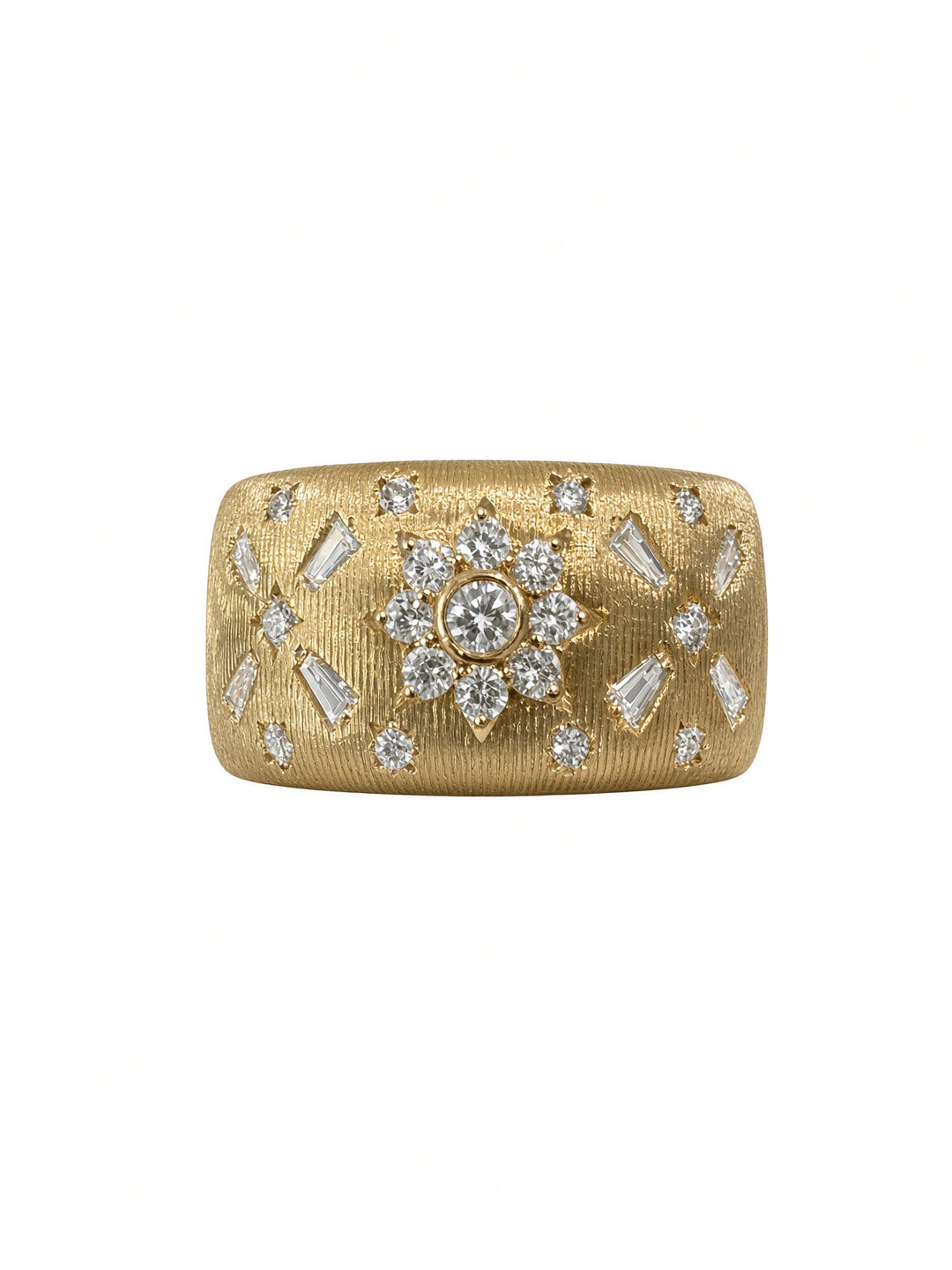 14K Yellow Gold Brushed Wide Band Ring with 0.35CT Natural Diamonds