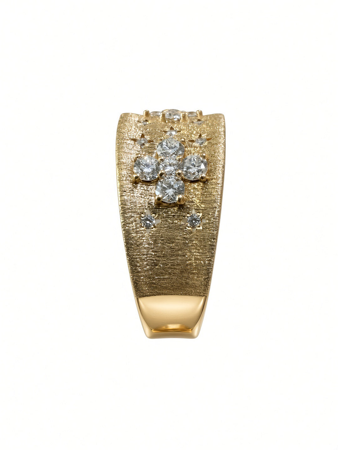 18K Yellow Gold Brushed Wide Band Ring – 0.51CT Natural Round Brilliant Diamonds