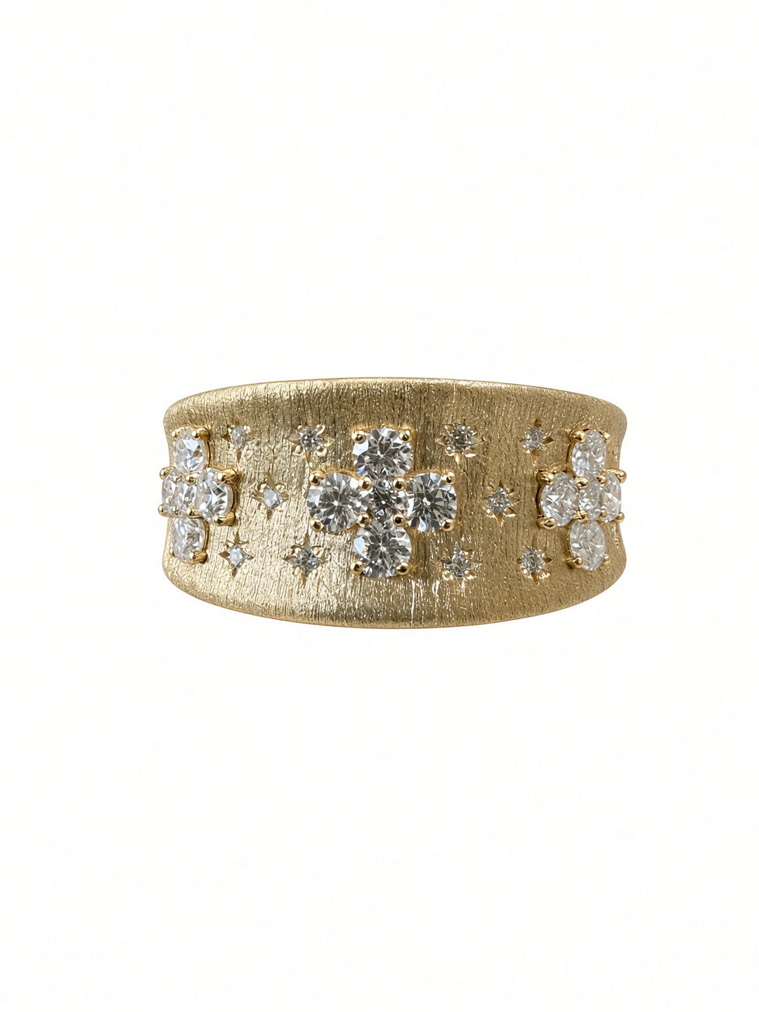 18K Yellow Gold Brushed Wide Band Ring – 0.51CT Natural Round Brilliant Diamonds
