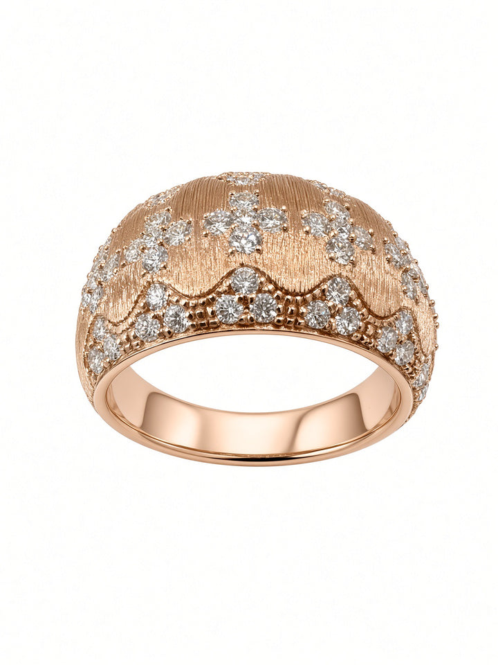 18K Rose Gold Brushed Wide Band Ring – 0.88CT Natural Round Brilliant Diamonds