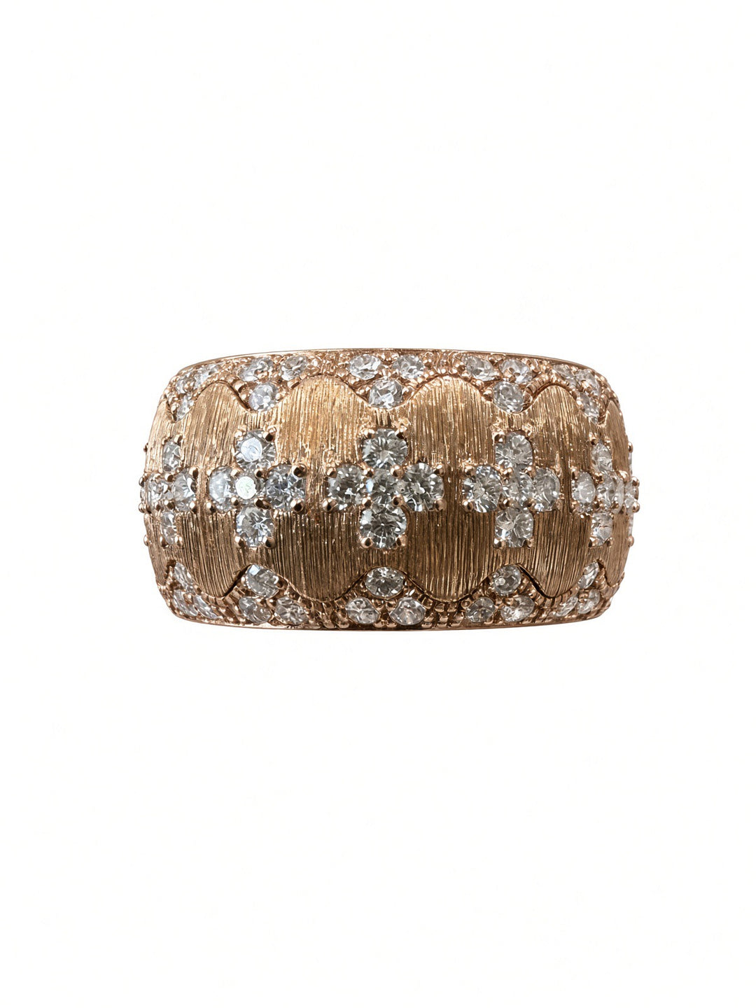 18K Rose Gold Brushed Wide Band Ring – 0.88CT Natural Round Brilliant Diamonds